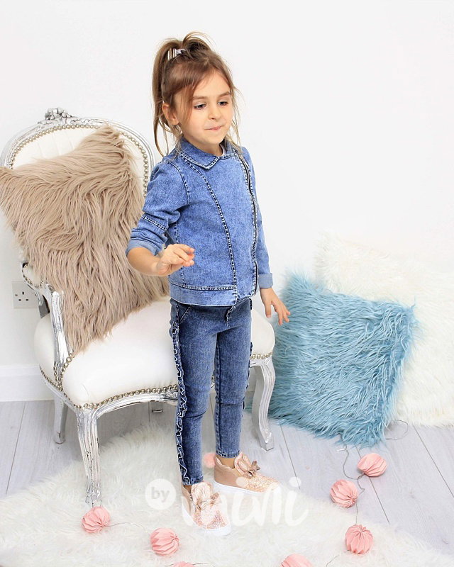 Jeans kalhoty s volánky