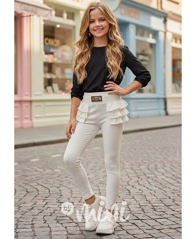 Fashion legínové kalhoty s volánky bílé