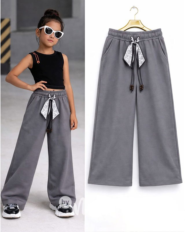 Wide-leg street tepláky s mašlí stone grey