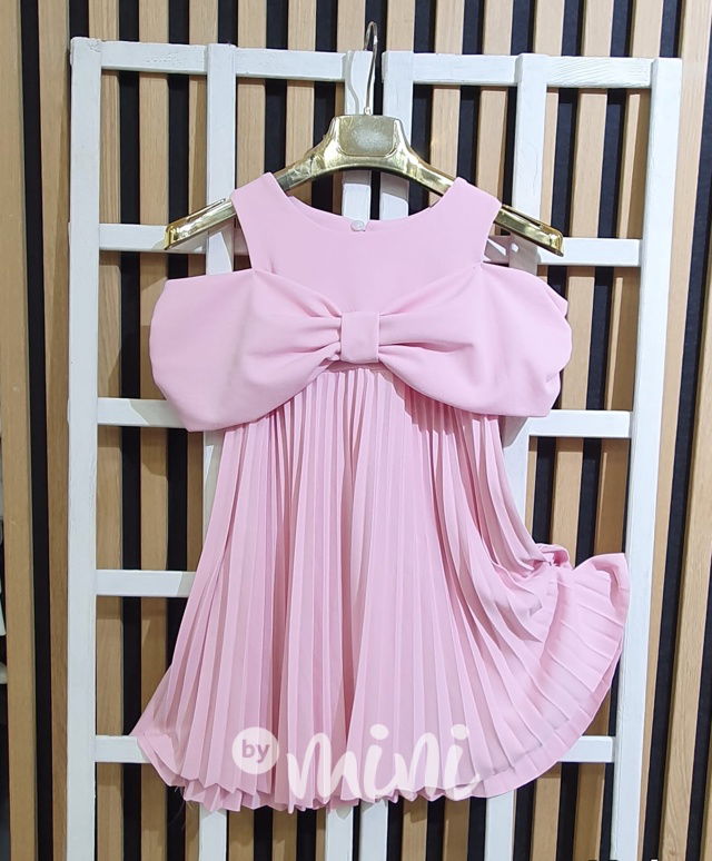 Maxi bow plisované šaty růžové