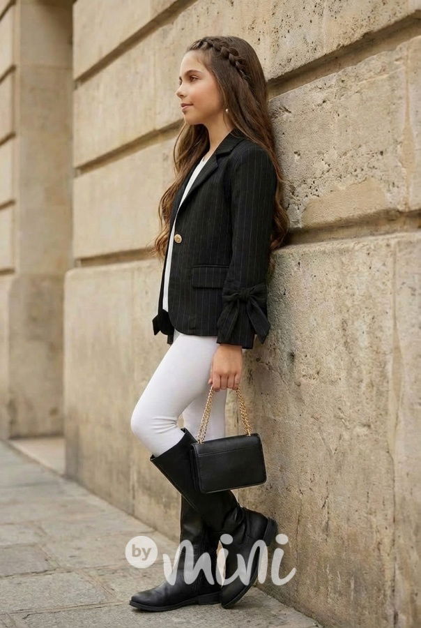 Girl boss pruhované mašličkové sako black