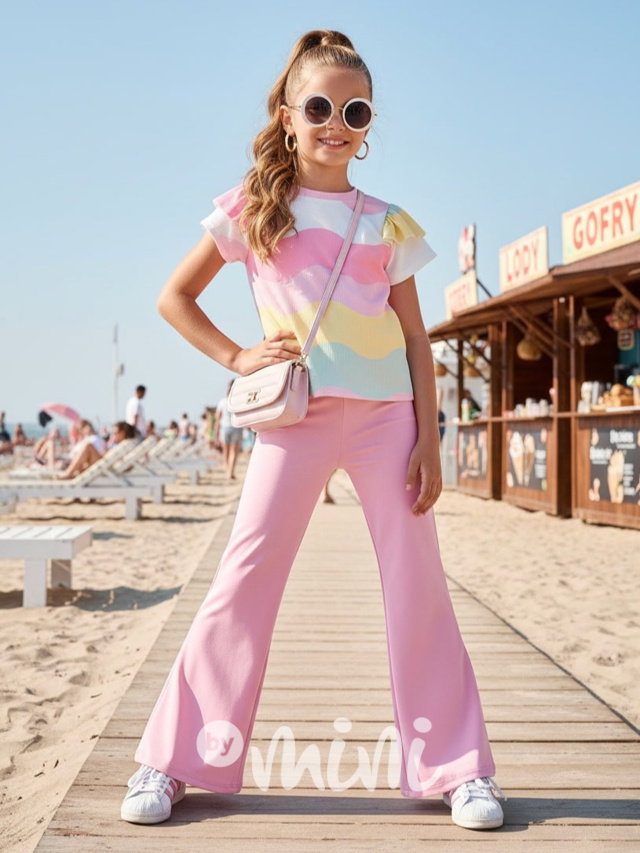 Pastel blůzka + zvonáče pink
