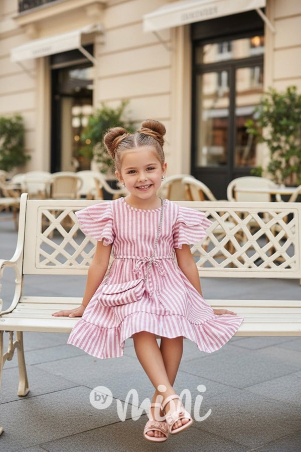 Letní pink marina šaty poseté kamínky + kabelka