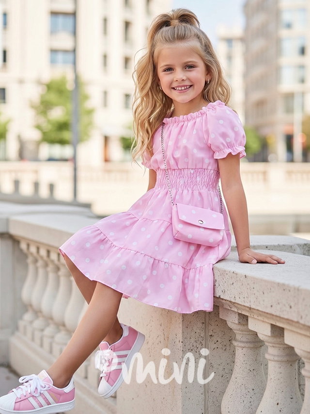 Puntíkaté šaty Carmen s kabelkou PINK