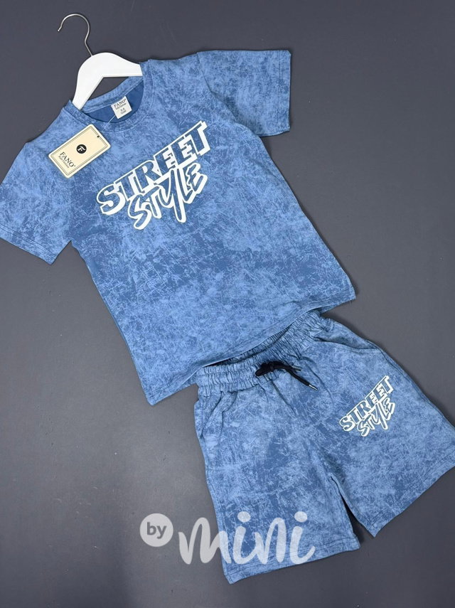 STREET style acid wash set blue