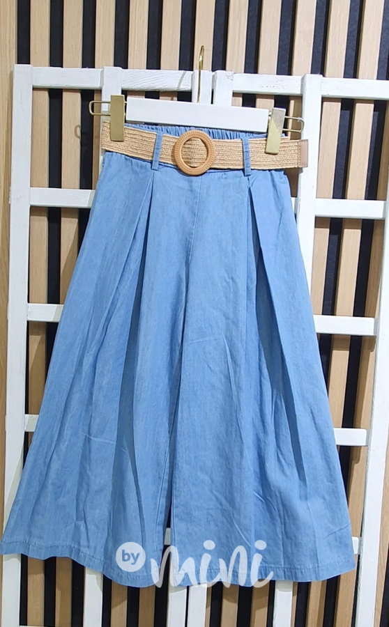 Denim look široké kalhoty s páskem