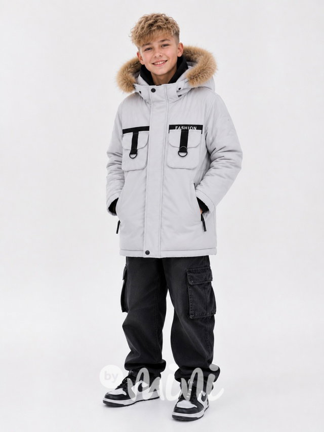 Zimní long bunda FASHION ice grey