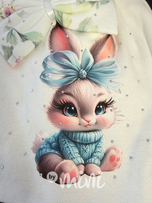 Sweet bunny čepice + nákrčník s kamínky off white