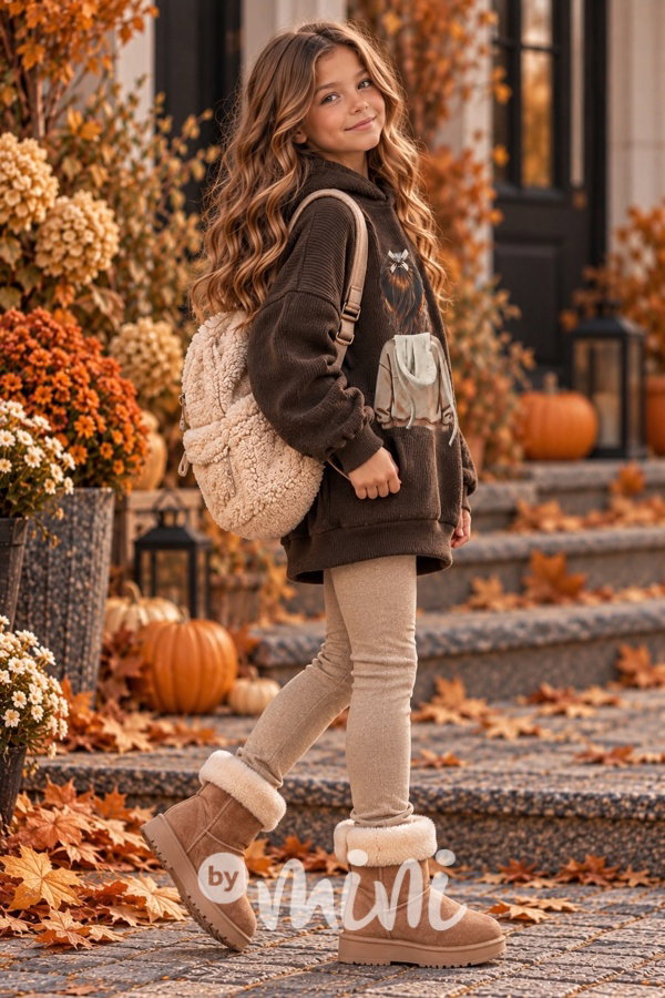 Podzimní mikinová hoodie tunika GIRL hnědá