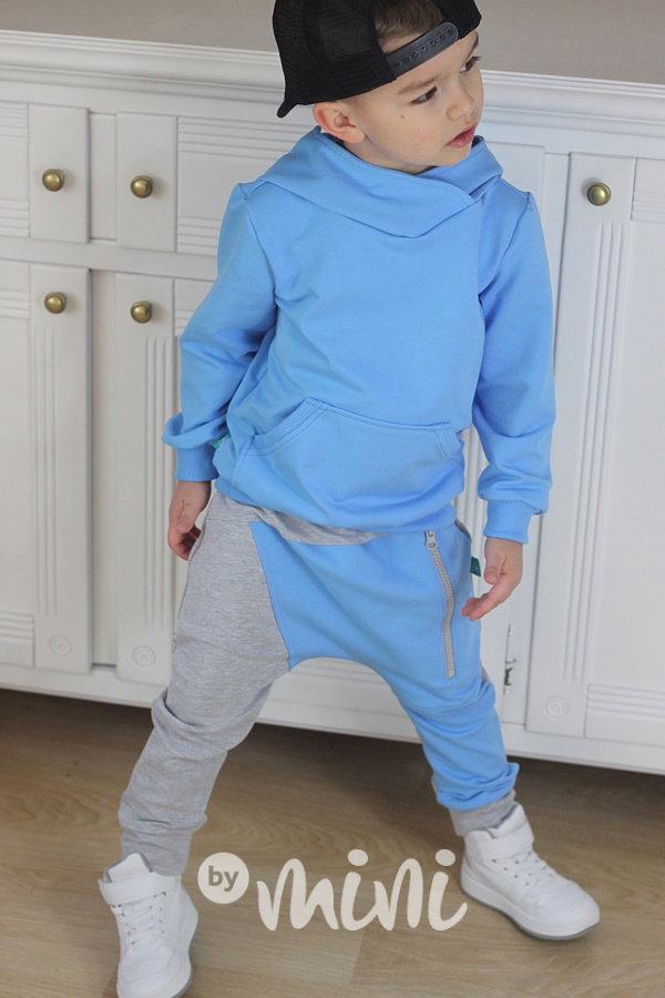 Sky blue/grey baggy tepláčky se zipem