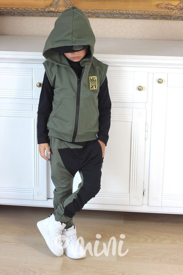 Khaki vesta s kapucí