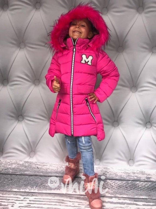 Dívčí zimní kabát "M" sytě růžový
