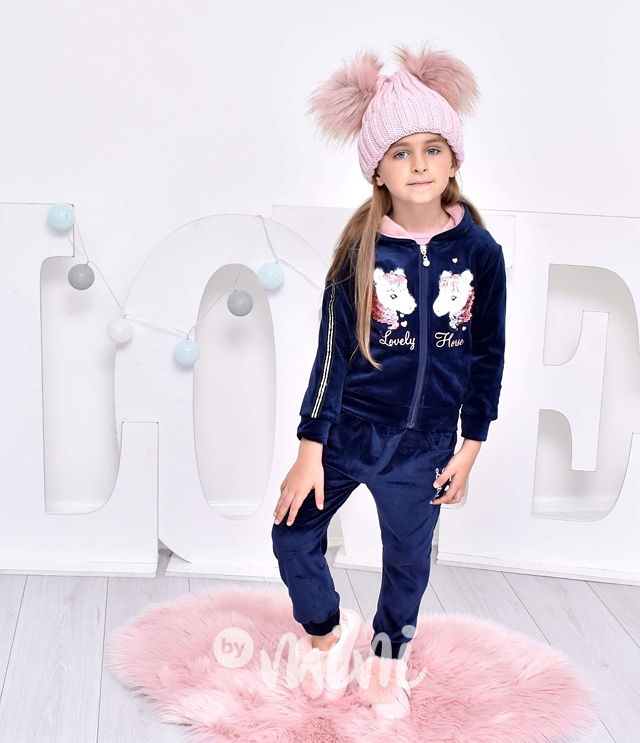 3ks Pony semišová souprava modrá