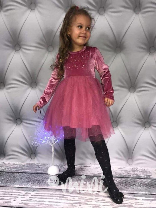 Sváteční velurové šaty princess pink