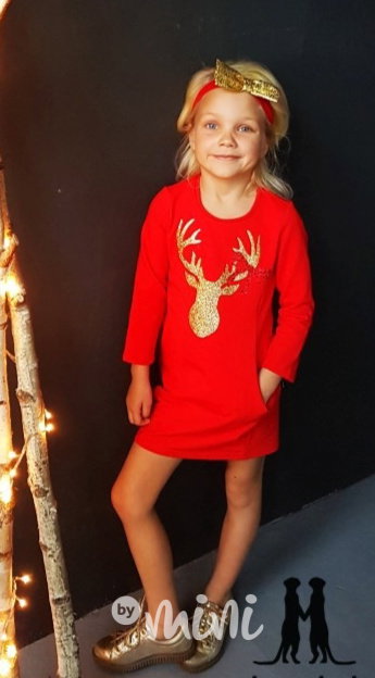 Červená dívčí tunika deer se sobem + čelenka