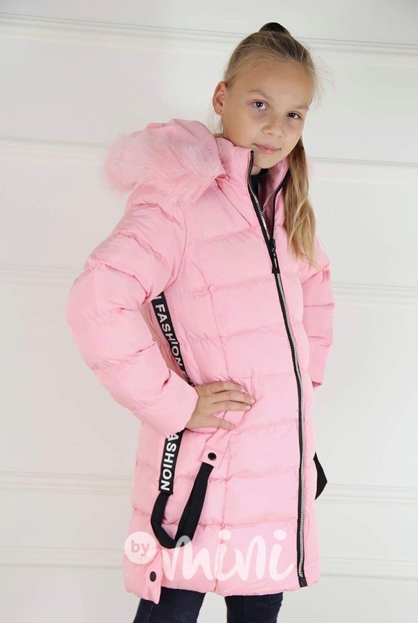 Růžový dívčí zimní kabát Fashion