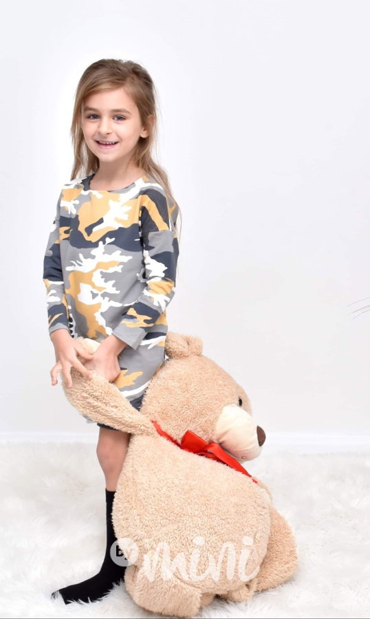 Mustard army sporty šaty - stejné šaty matka a dcera