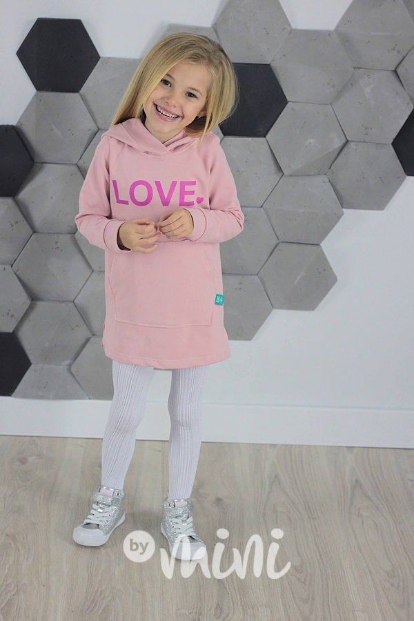 LOVE hoodie dress s kapucí růžová