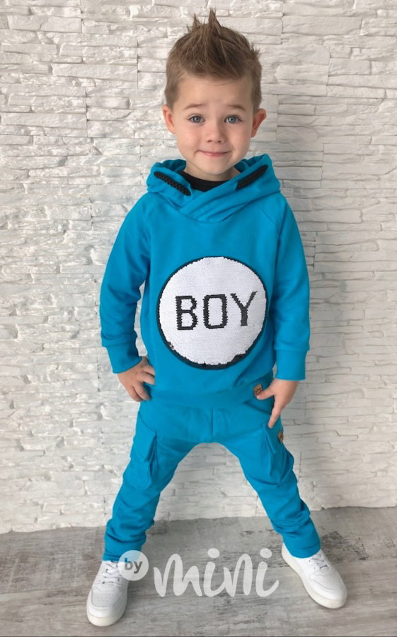 BOY tyrkys mikina s flitry