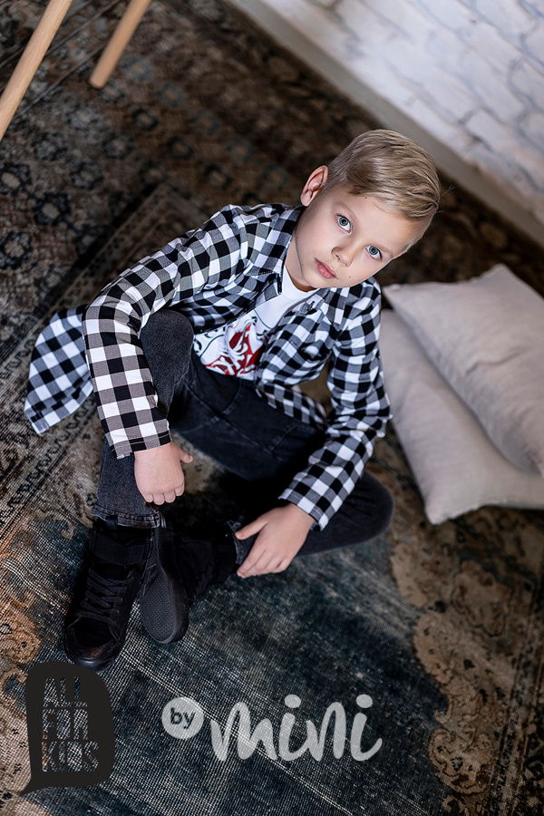 Chlapecká kostkovaná košile černobílá