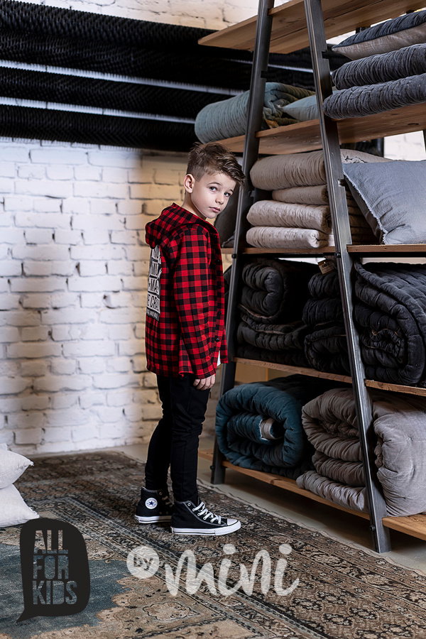 Kostkovaná košile s kapucí