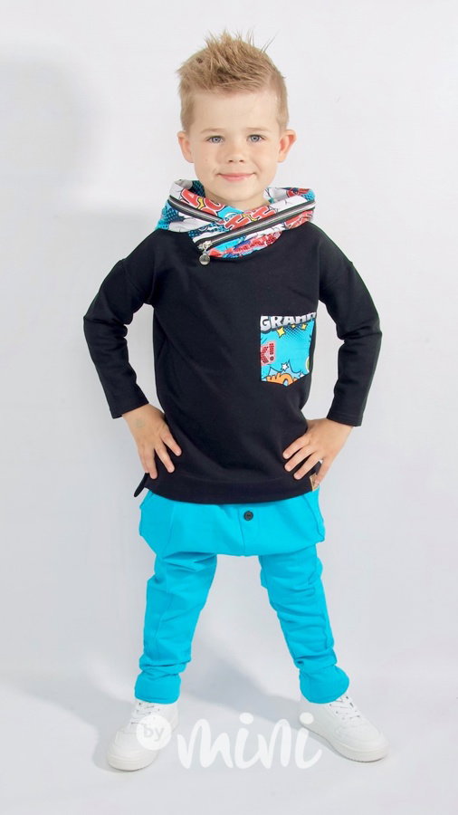 Tyrkys baggy se zipem a knoflíčky