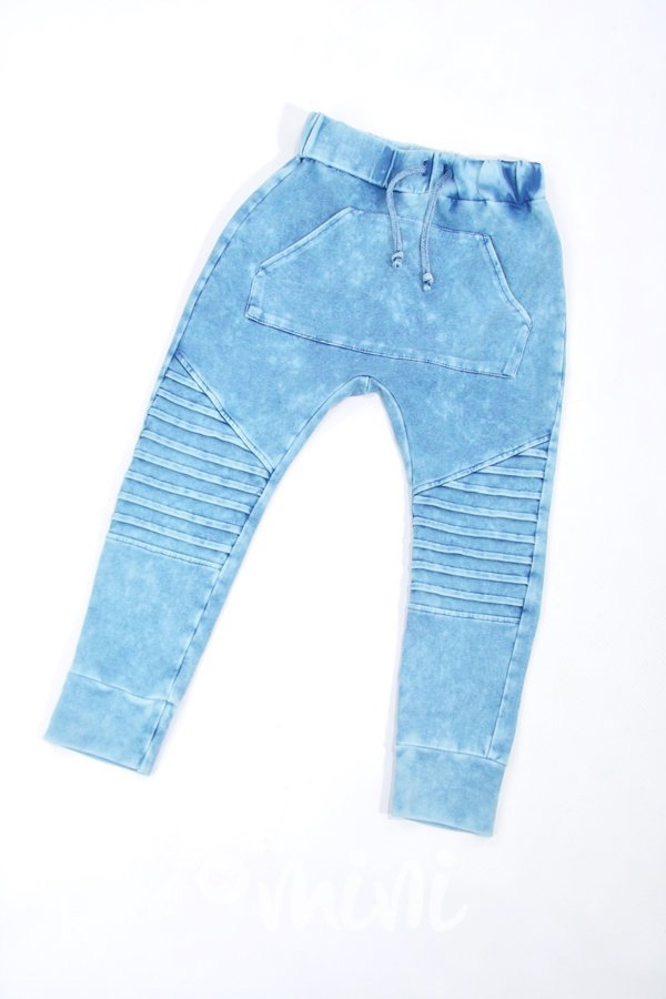 Acid wash biker pants modré