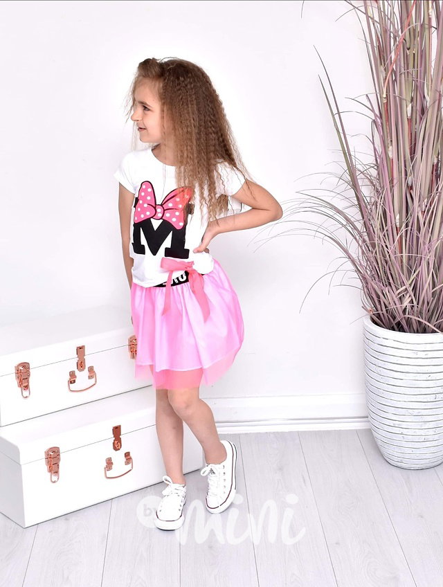 Růžový Neon love Minnie set - tutu tylová sukně