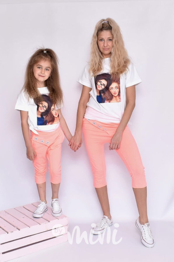 Summer neon oranž baggy shorts - set matka dcera