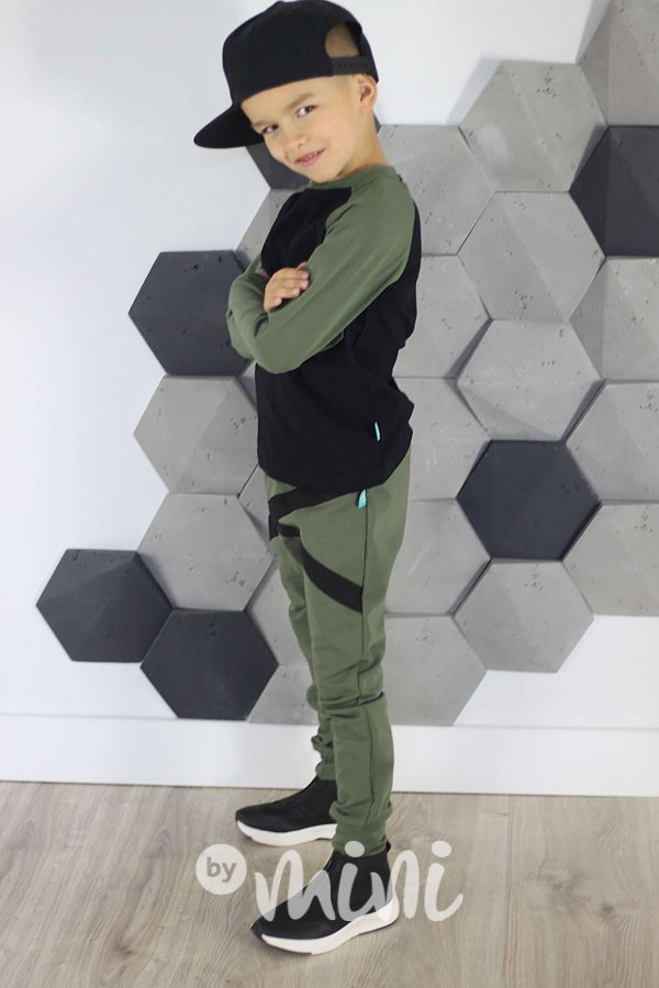 Khaki/black triko longsleeve