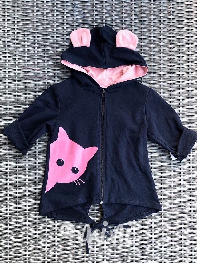 Blue/pink dětská mikina s kočičkou