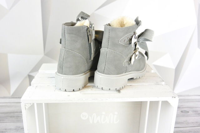 Dětské dívčí podzimní boty šedivé workery mašličky kožíšek