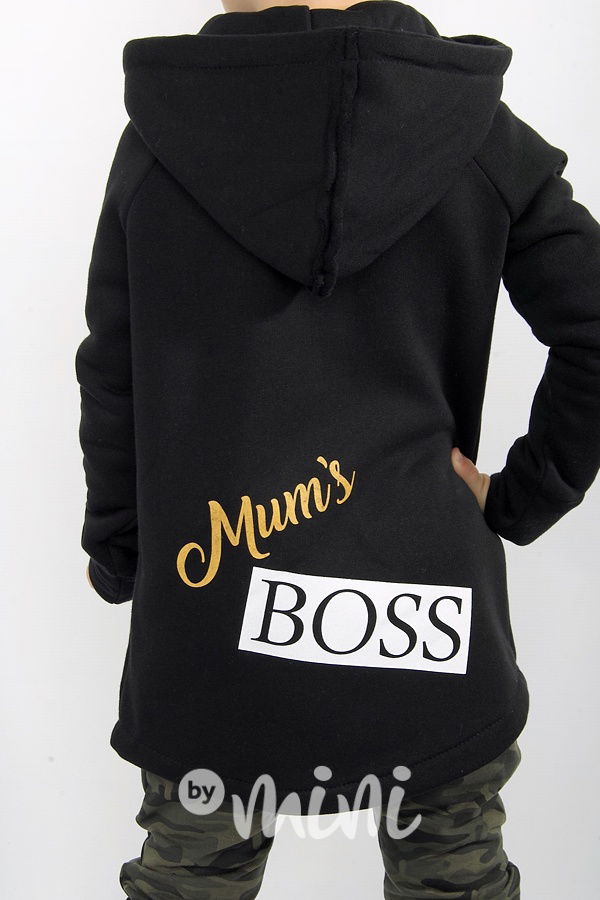 Černá vyteplená chlapecká mikina na zip s kapucí