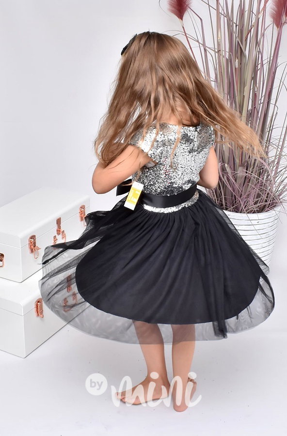 Flitrové dětské šaty s tylovou sukní - silver