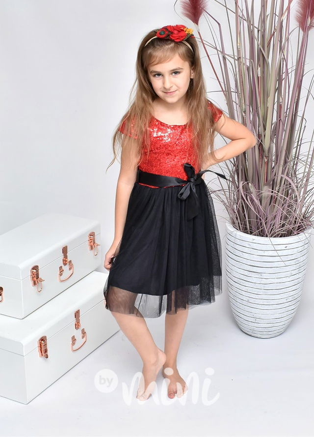 Flitrové dívčí šaty s tylovou sukní - red