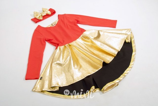Gold ballerina šaty s čelenkou - červené
