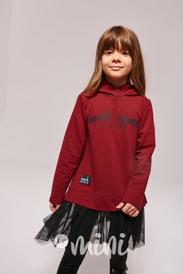*Premium* Hearts hoodie dress burgund - dívčí vínová mikina
