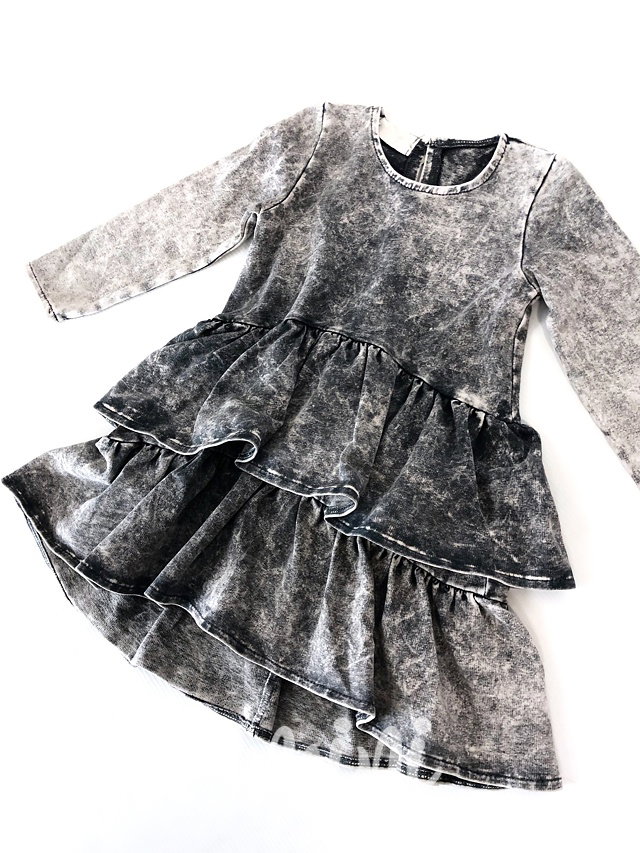 Ice black denim volánkové šaty
