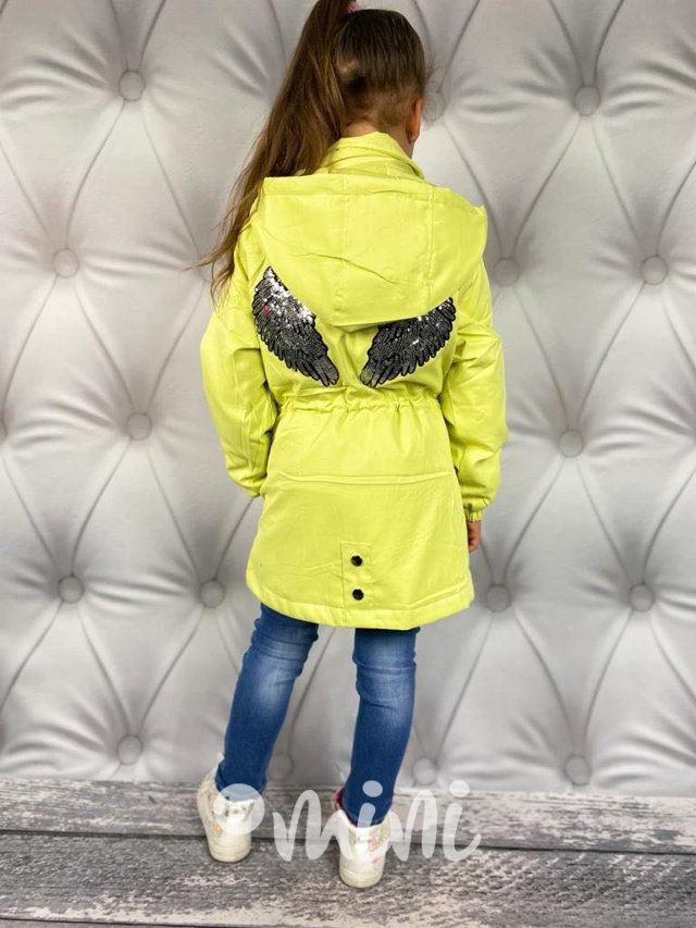 Žlutá dívčí parka ANGEl křídla s flitry
