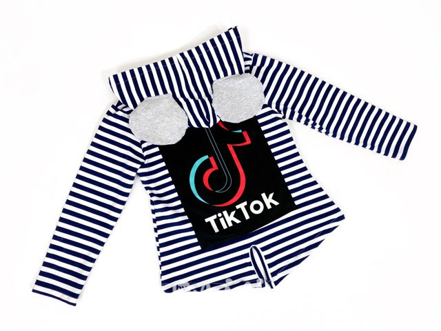 Dívčí pruhovaná mikina s kapucí TIK TOK s  kapucí