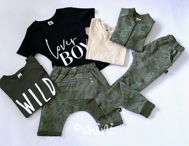 Khaki acid wash chlapecké baggy tepláky
