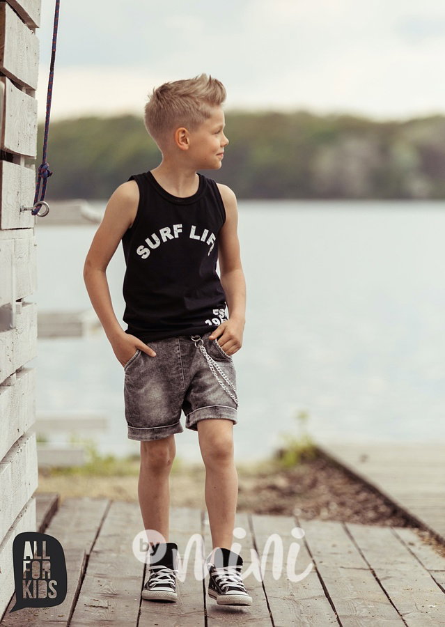 TOP - kraťasy soft jeans s řetězem- ice black