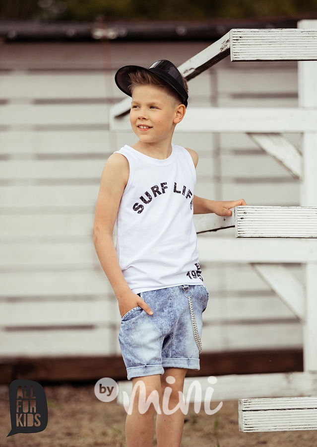 TOP - kraťasy soft jeans s řetězem- ice blue