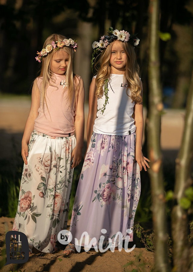 Flower midi sukně s všitými kraťasy - lila