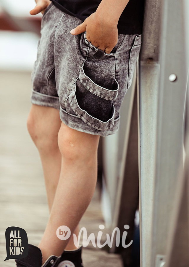 Denim soft baggy kraťasy s laclíky - black