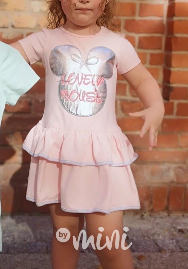 Lovely mouse pudder pink dětské šaty