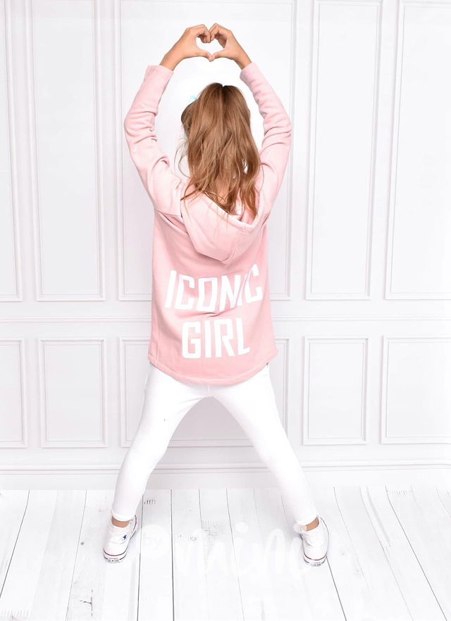 Iconic girl long dětská mikina - růžová