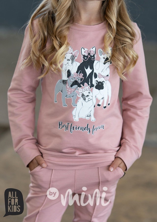 Set dívčího oblečení mikina tepláky s buldočkem
