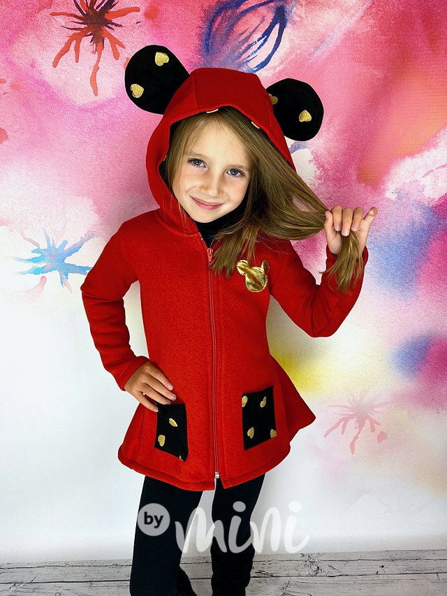 Gold Mickey fleece mikčokabátek - červený