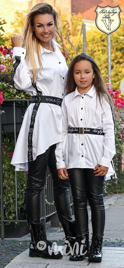 Bílá dívčí košile s dlouhým rukávem a s páskem 